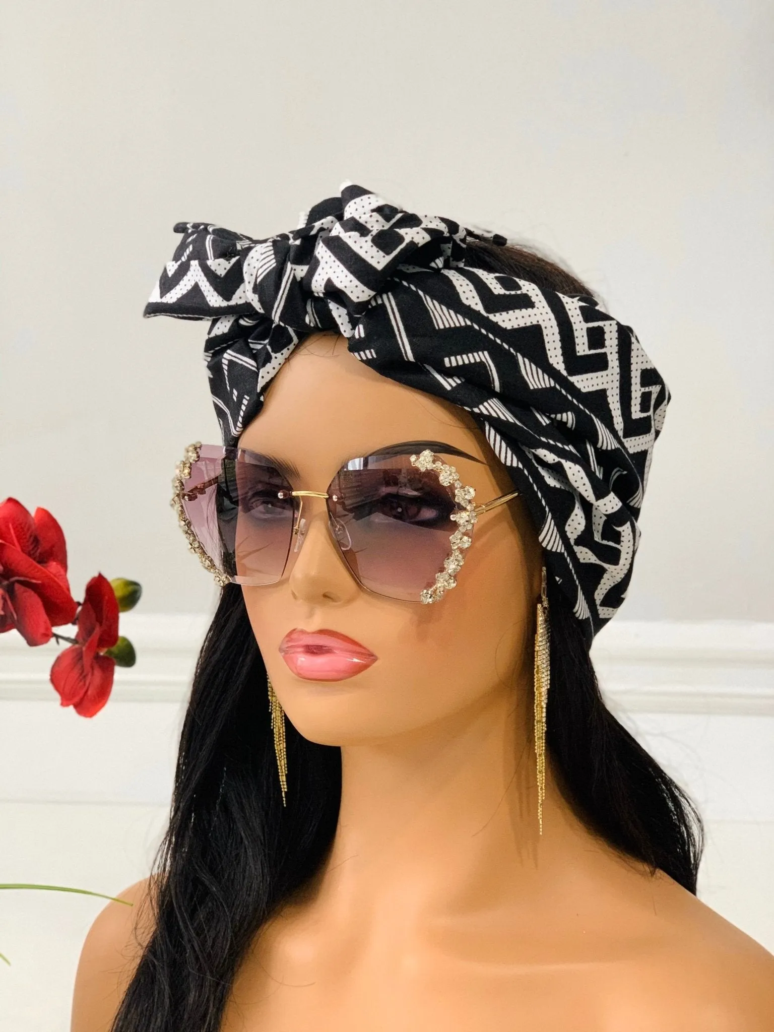 Misan Black & White African Print Satin-Lined Headwrap