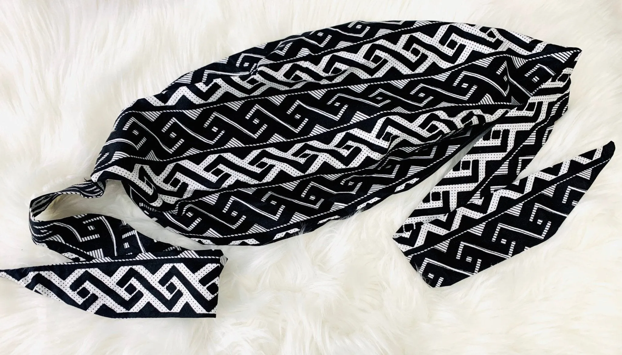 Misan Black & White African Print Satin-Lined Headwrap