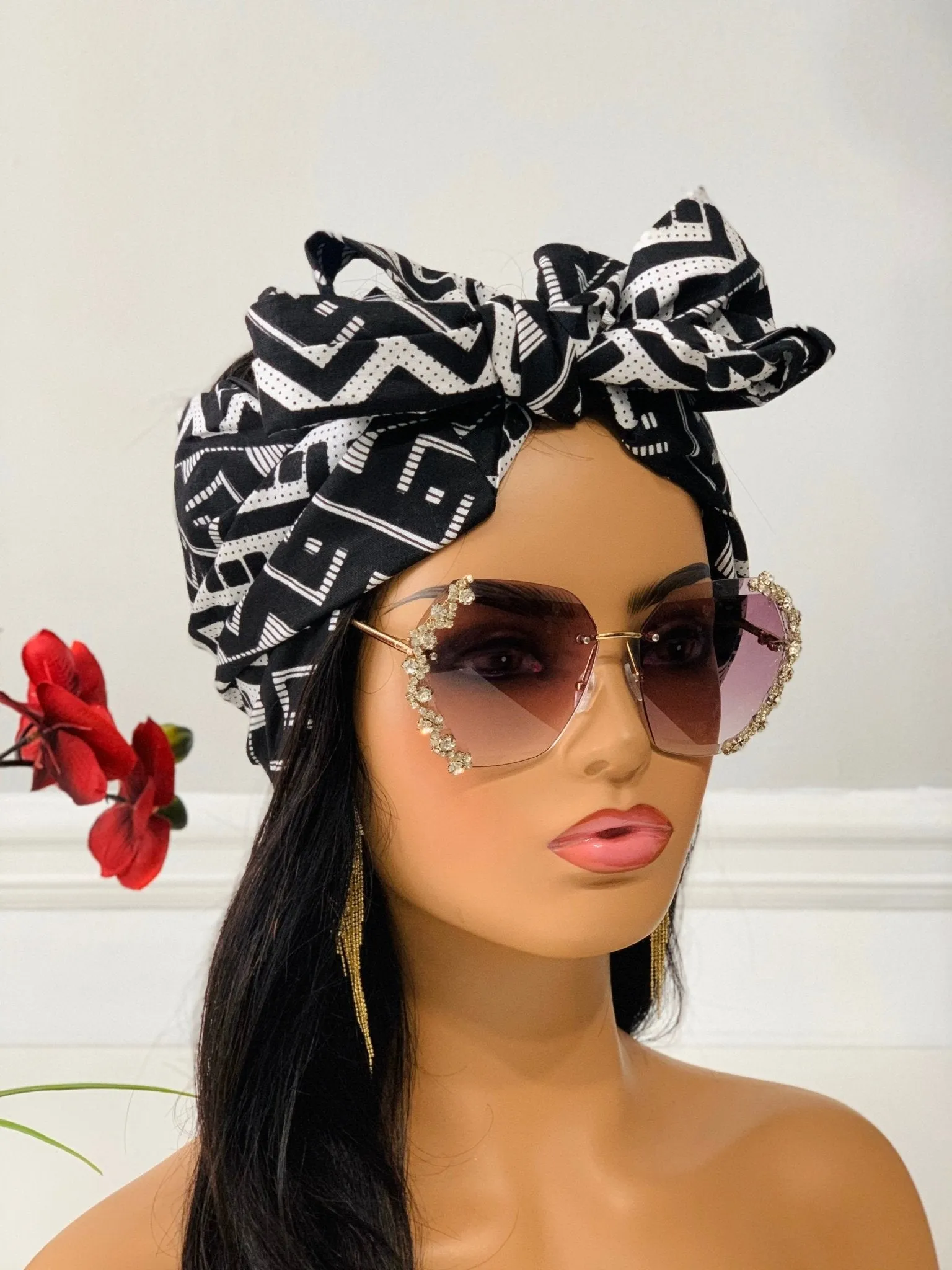 Misan Black & White African Print Satin-Lined Headwrap