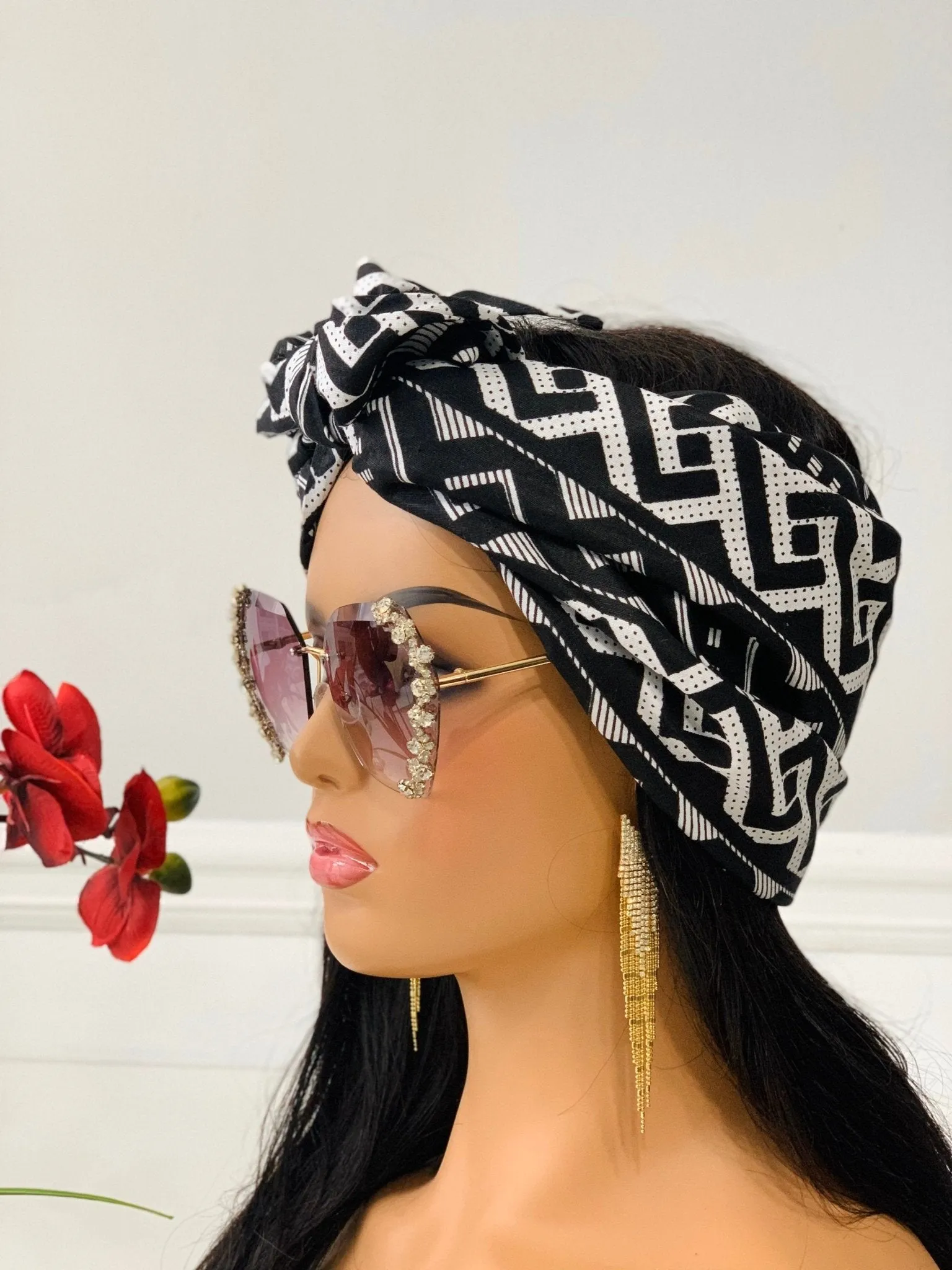 Misan Black & White African Print Satin-Lined Headwrap