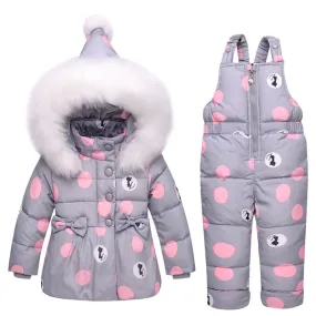 MOF Kids girls snowsuit toddler puffer hooded jacket & bib pants