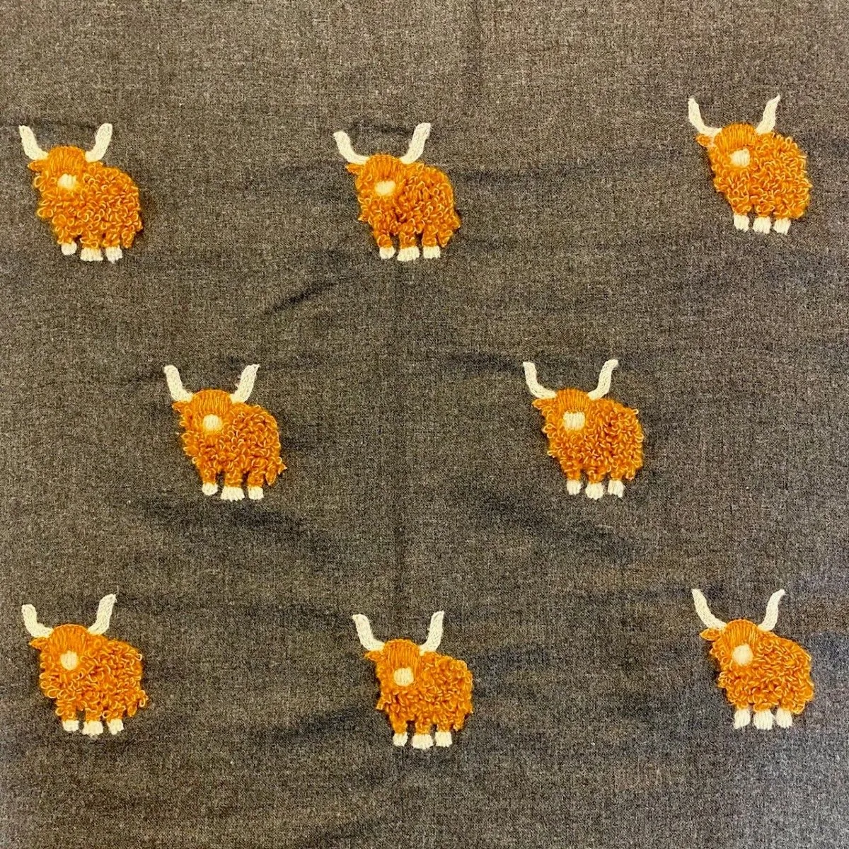 Mohair Highland Cow Hand Embroidered Charcoal Scarf