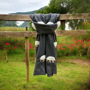 Mohair Sheep Hand Embroidered Charcoal Scarf