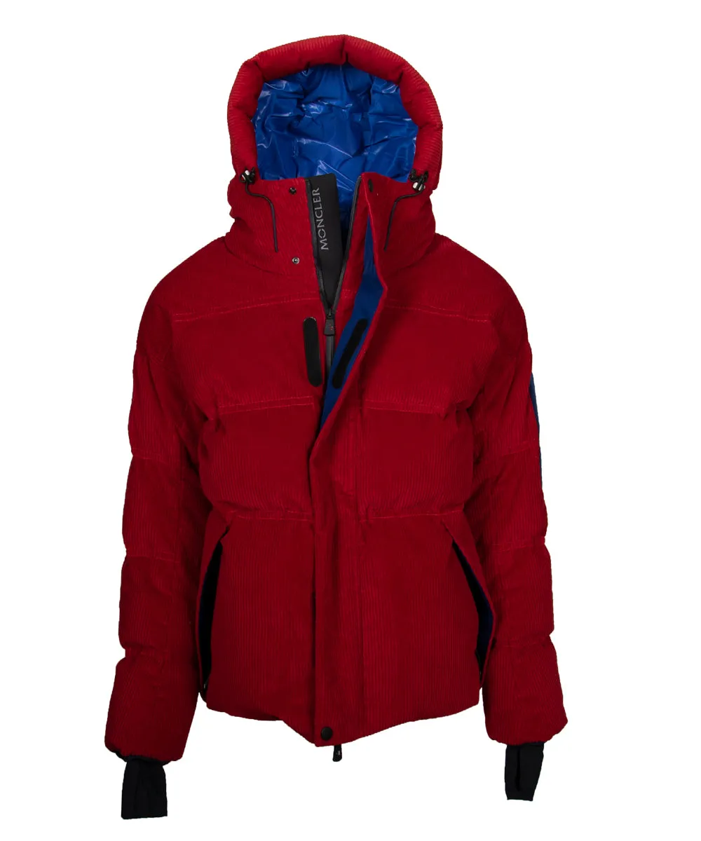 Moncler Stuller Hooded Corduroy Puffer Jacket Size 4 in Red