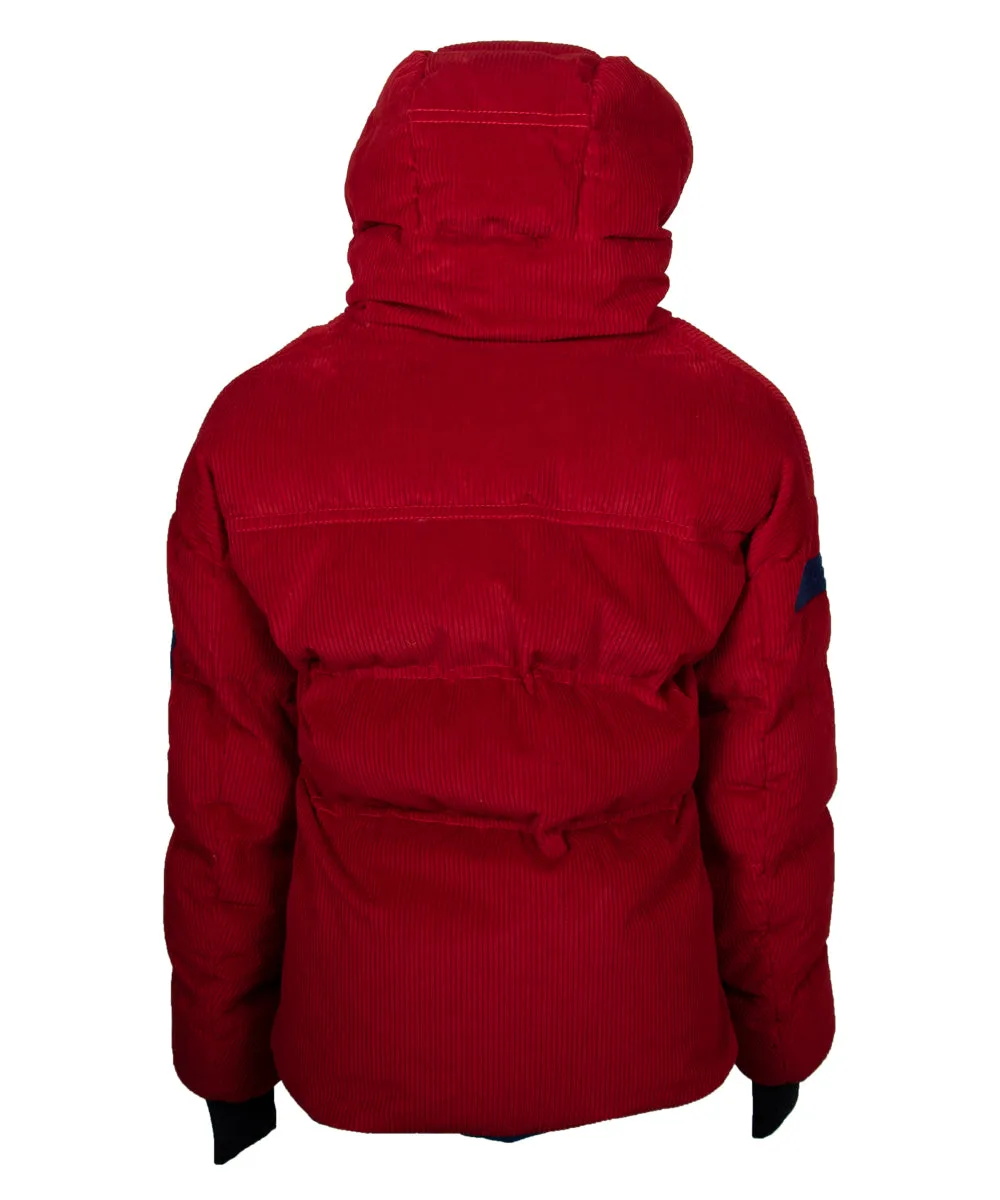 Moncler Stuller Hooded Corduroy Puffer Jacket Size 4 in Red