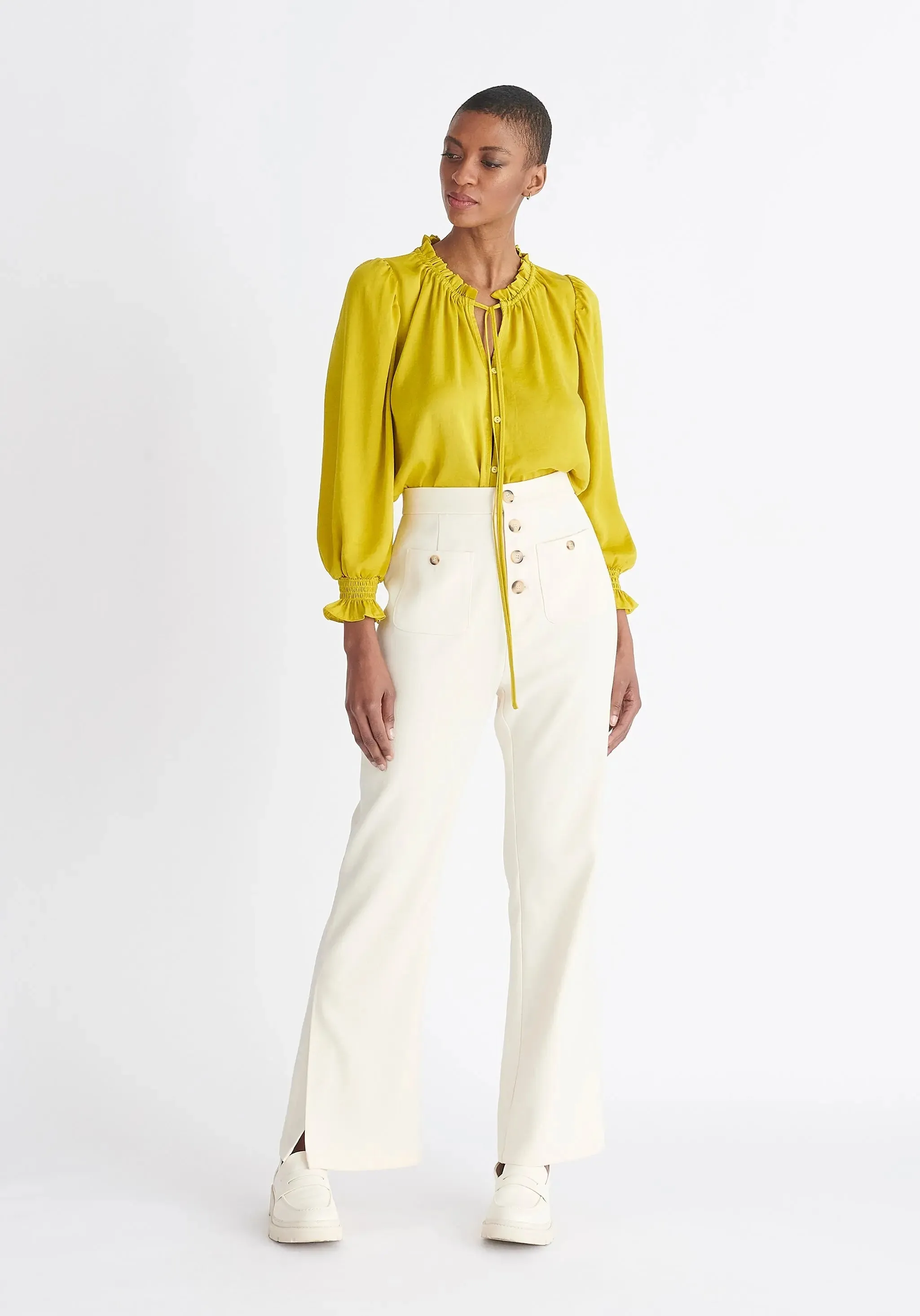 Mustard Yellow Ruched Collar Blouse