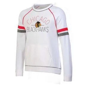 New - NHL Licensed Chicago Blackhawks Women's White Fleece Crew Sweatshirt, S