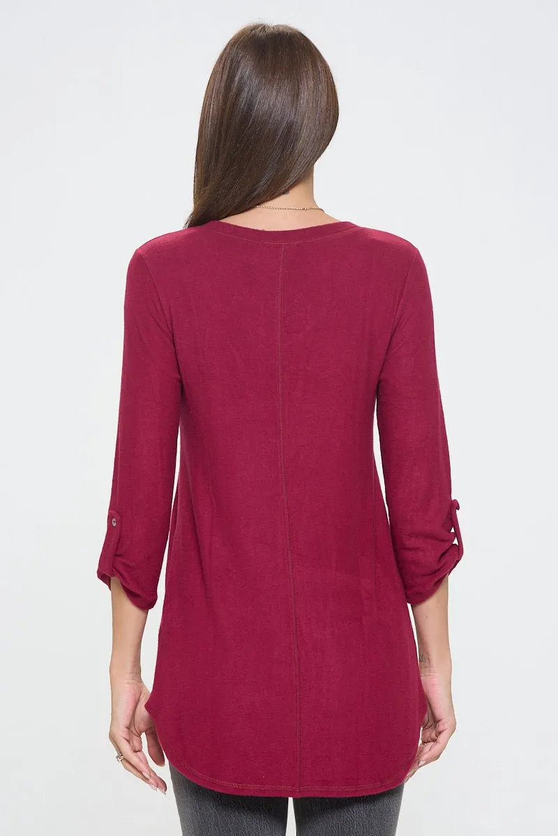 Nora soft V-neck Tunic Long Sleeve T-shirt