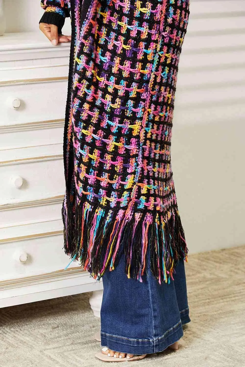 Open Front Fringe Hem Cardigan