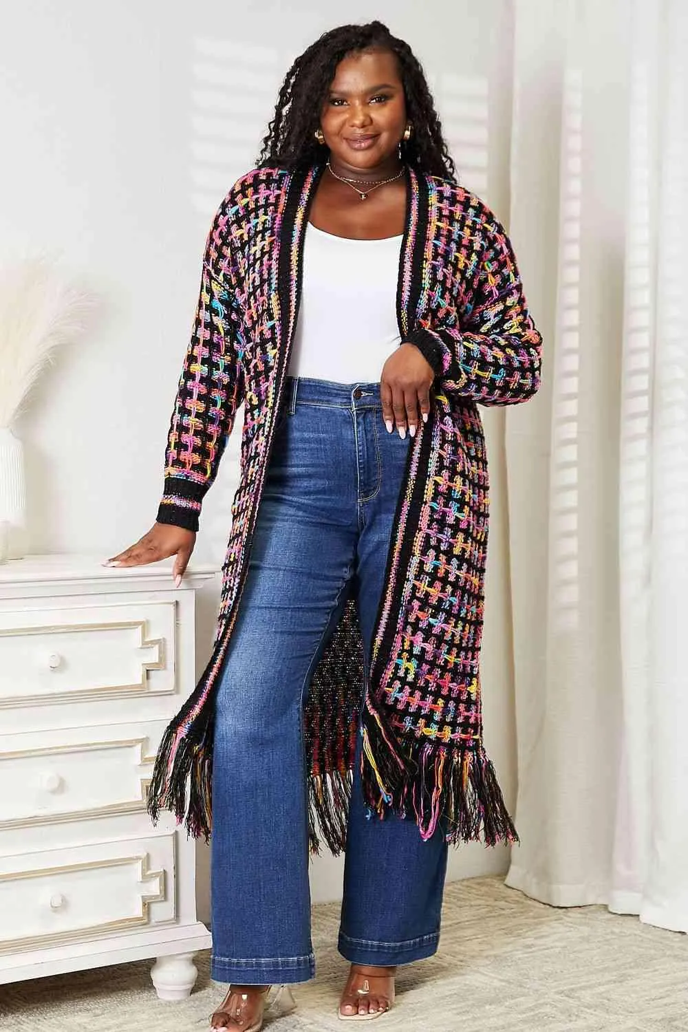 Open Front Fringe Hem Cardigan