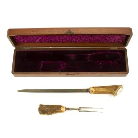 Original British Victorian Era Cased Massive Carving Set Marked to 7th Earl of Cardigan's Yacht DRYAD