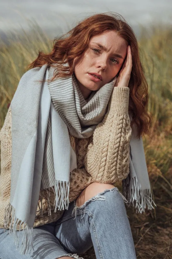 Oversized Merino Scarf | Baby Blue Glencheck