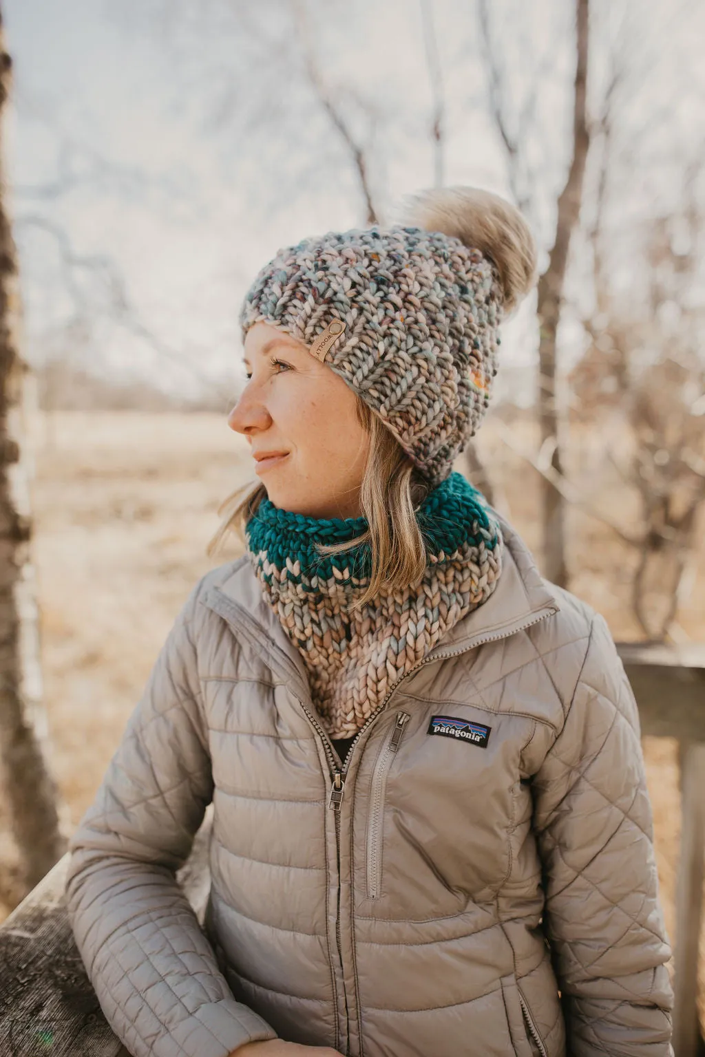 Pearl Gray, Blue, and Teal Merino Wool Fair Isle Hand Knit Cowl