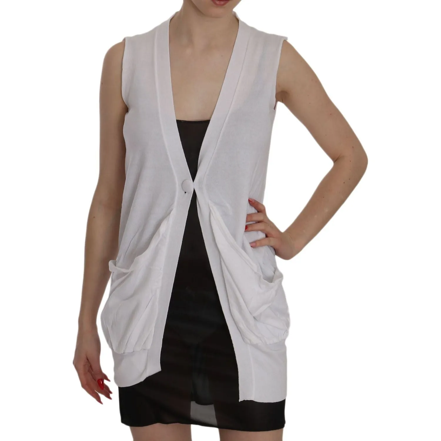 PINK MEMORIES Elegant Sleeveless Cotton Vest in Pristine White