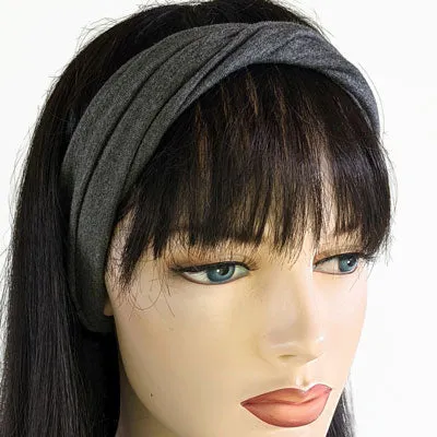 Premium Twisted comfy extra wide bamboo blend knit headband, charcoal