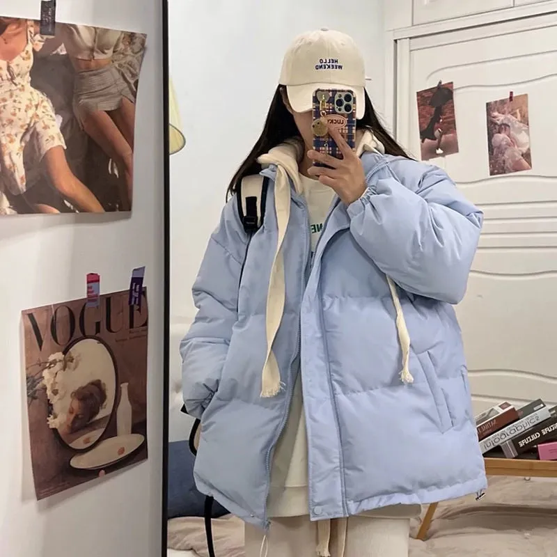 Purpdrank - Short Jacket Woman Parkas Fall Winter 2023 Thick Warm Spliced Coat Oversized Korean Fashion Loose Puffer Outerwear