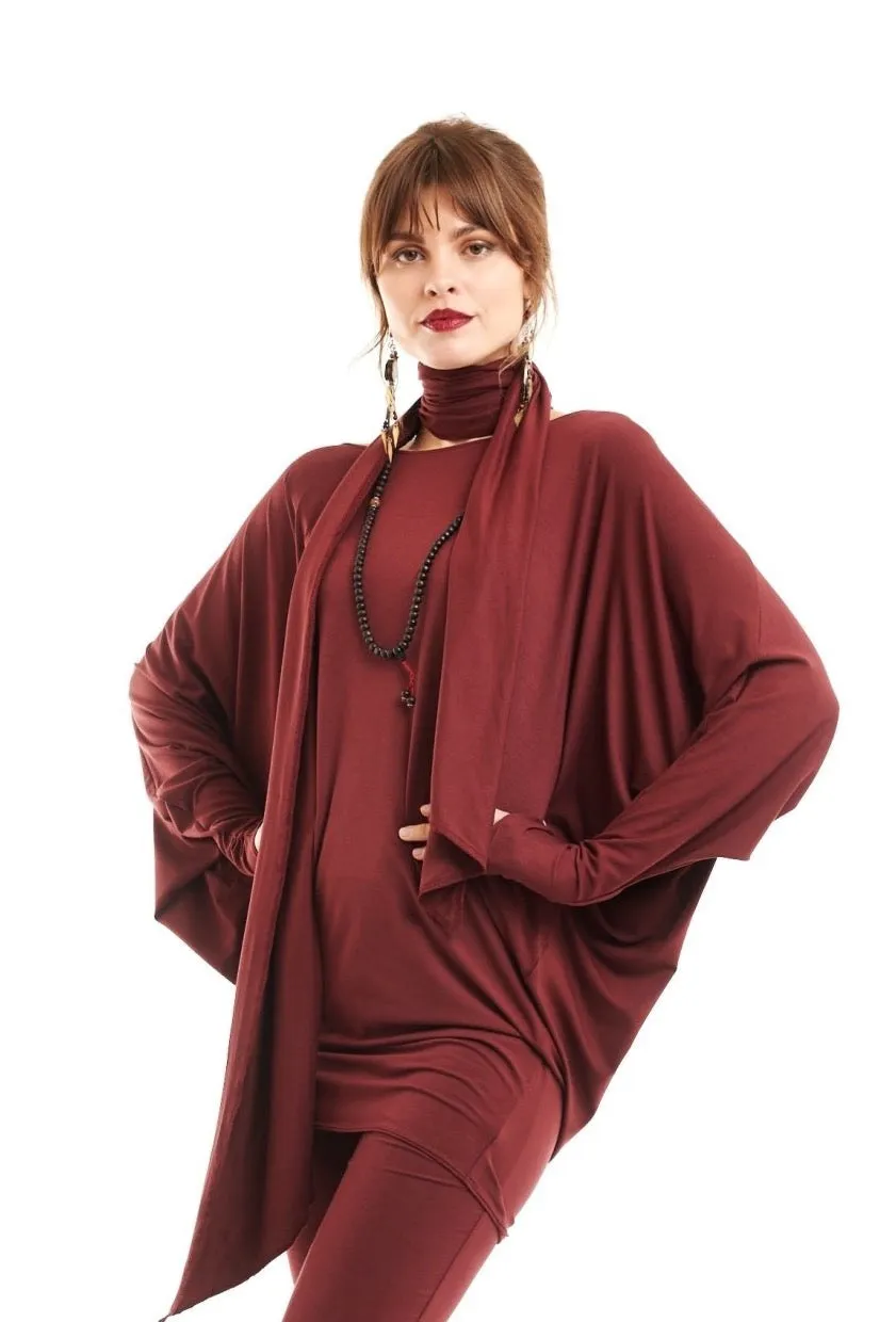 RAGLAN TOP WITH SCARF BURGUNDY