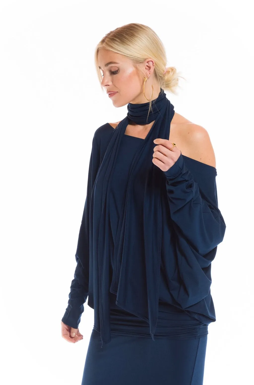 RAGLAN TOP WITH SCARF NAVY