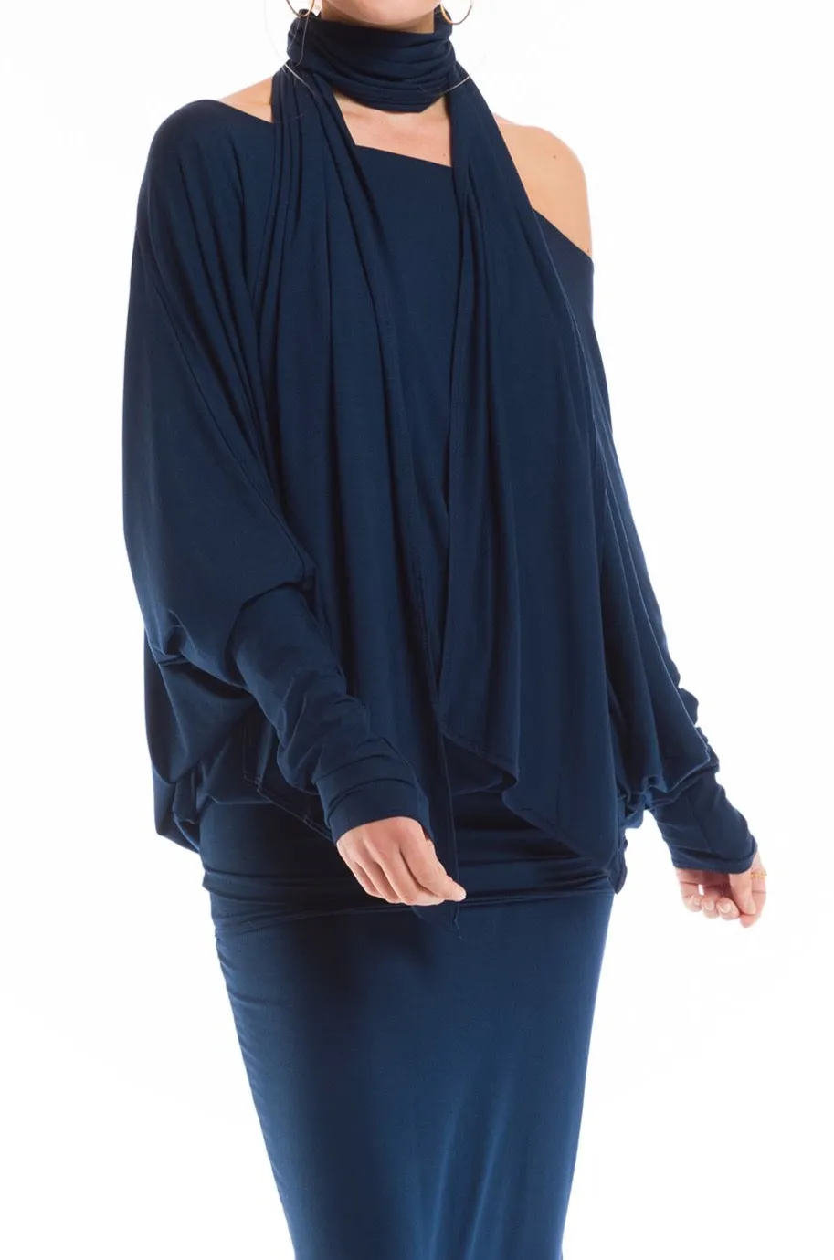 RAGLAN TOP WITH SCARF NAVY