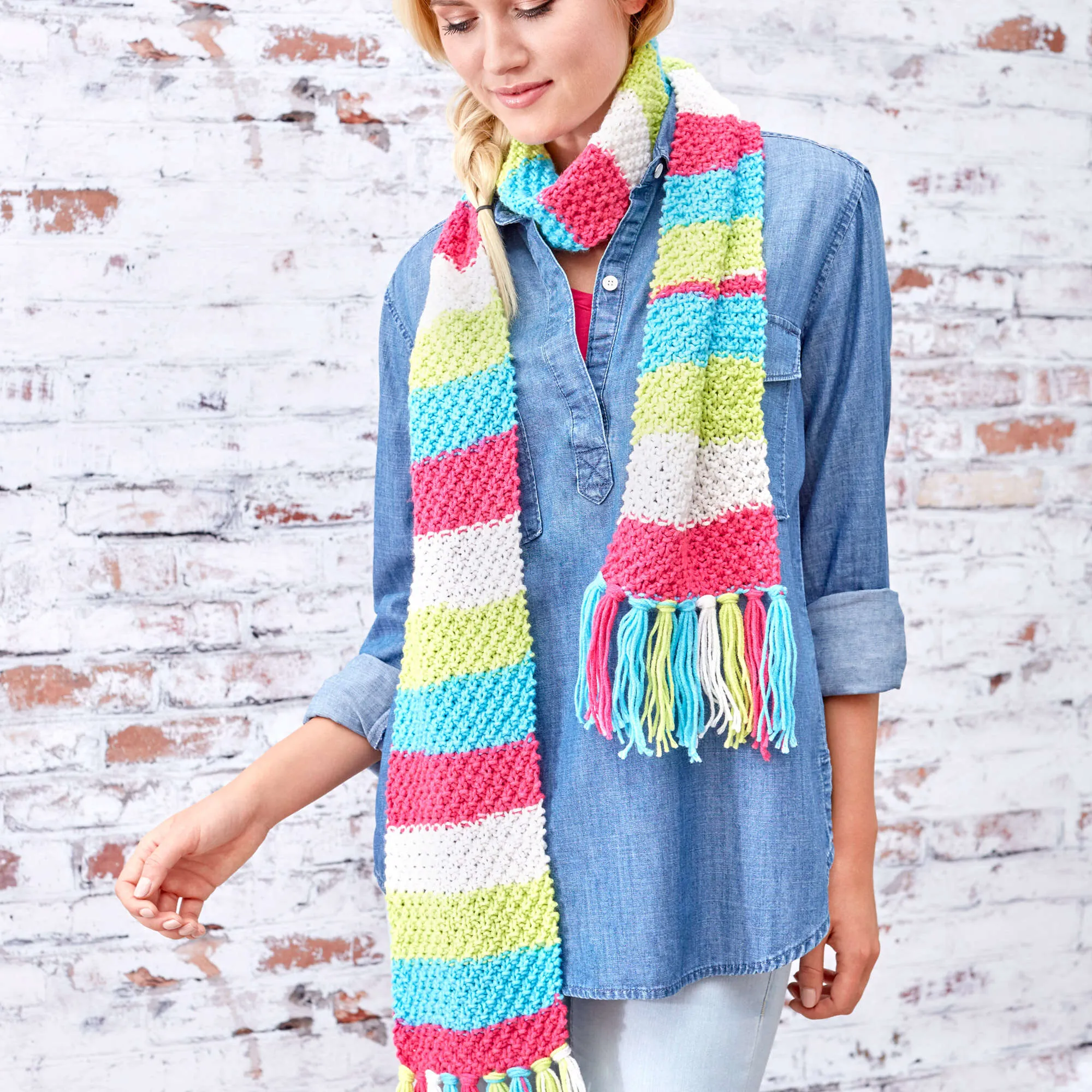 Red Heart Knit Bright Stripes Textured Scarf