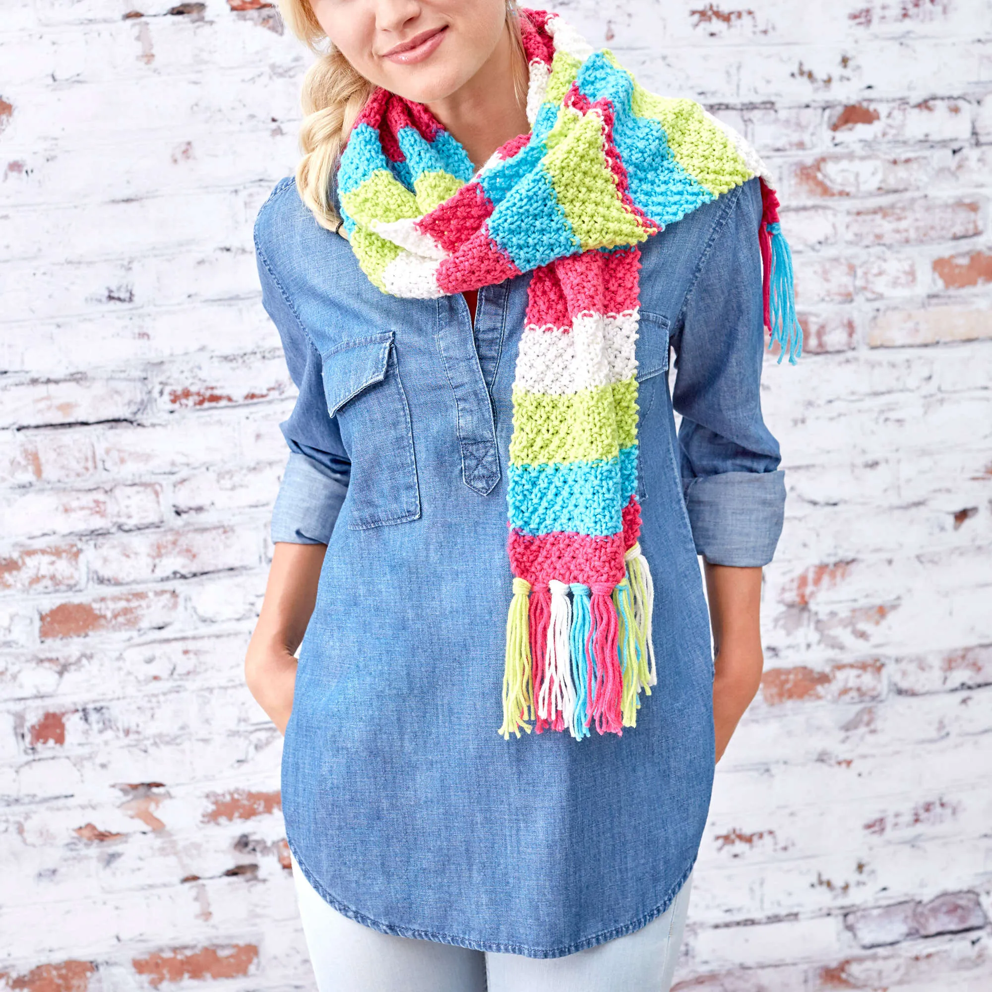 Red Heart Knit Bright Stripes Textured Scarf