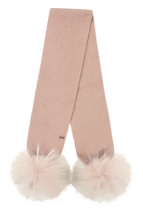 Ribbed knit angora pompom scarf - Beige