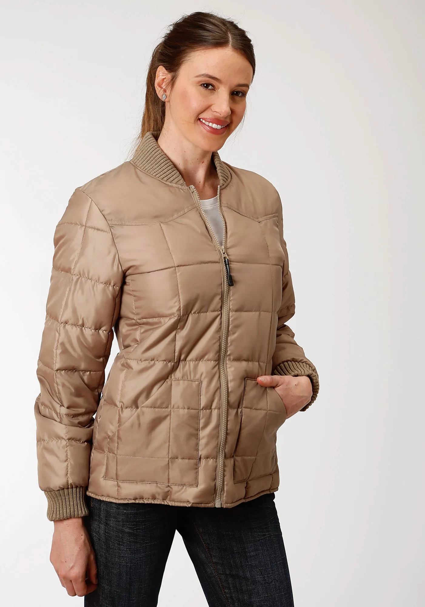 Roper Womens Khaki Polyester Quilted Insulated Jacket