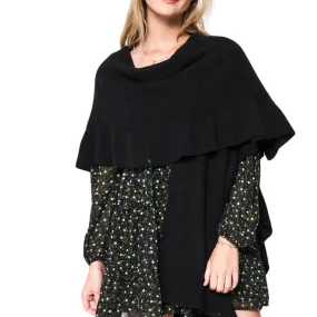 Ruffle Sleeve Knit Shawl - Black