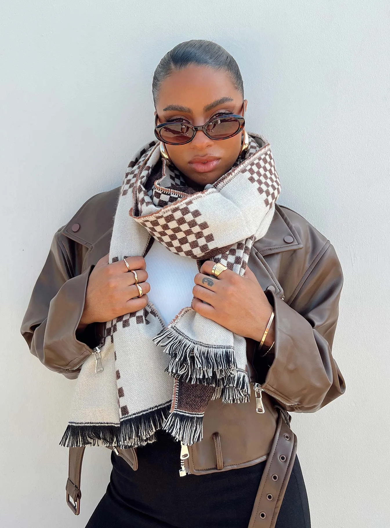 Ruthie Check Scarf Brown / White