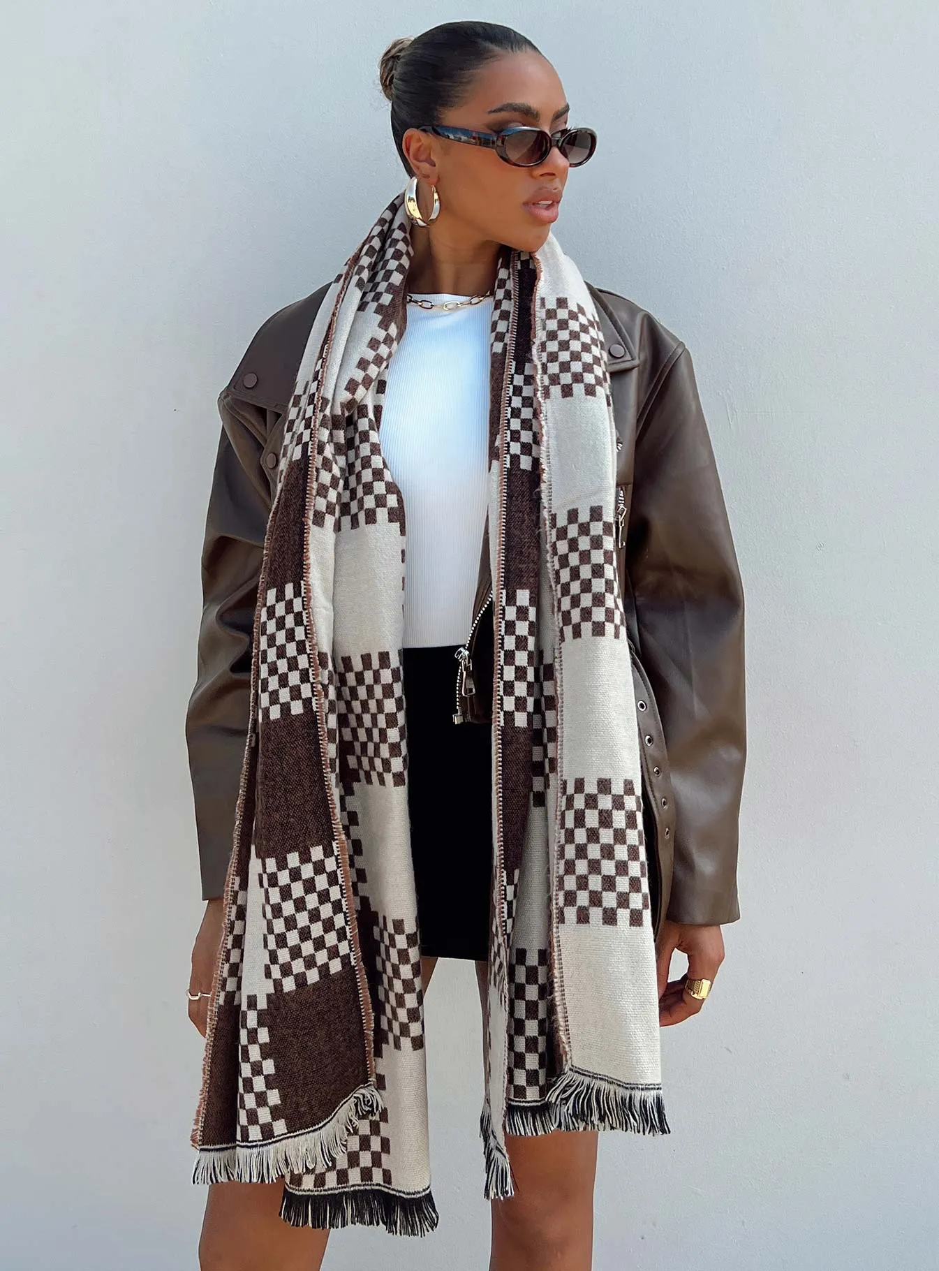 Ruthie Check Scarf Brown / White