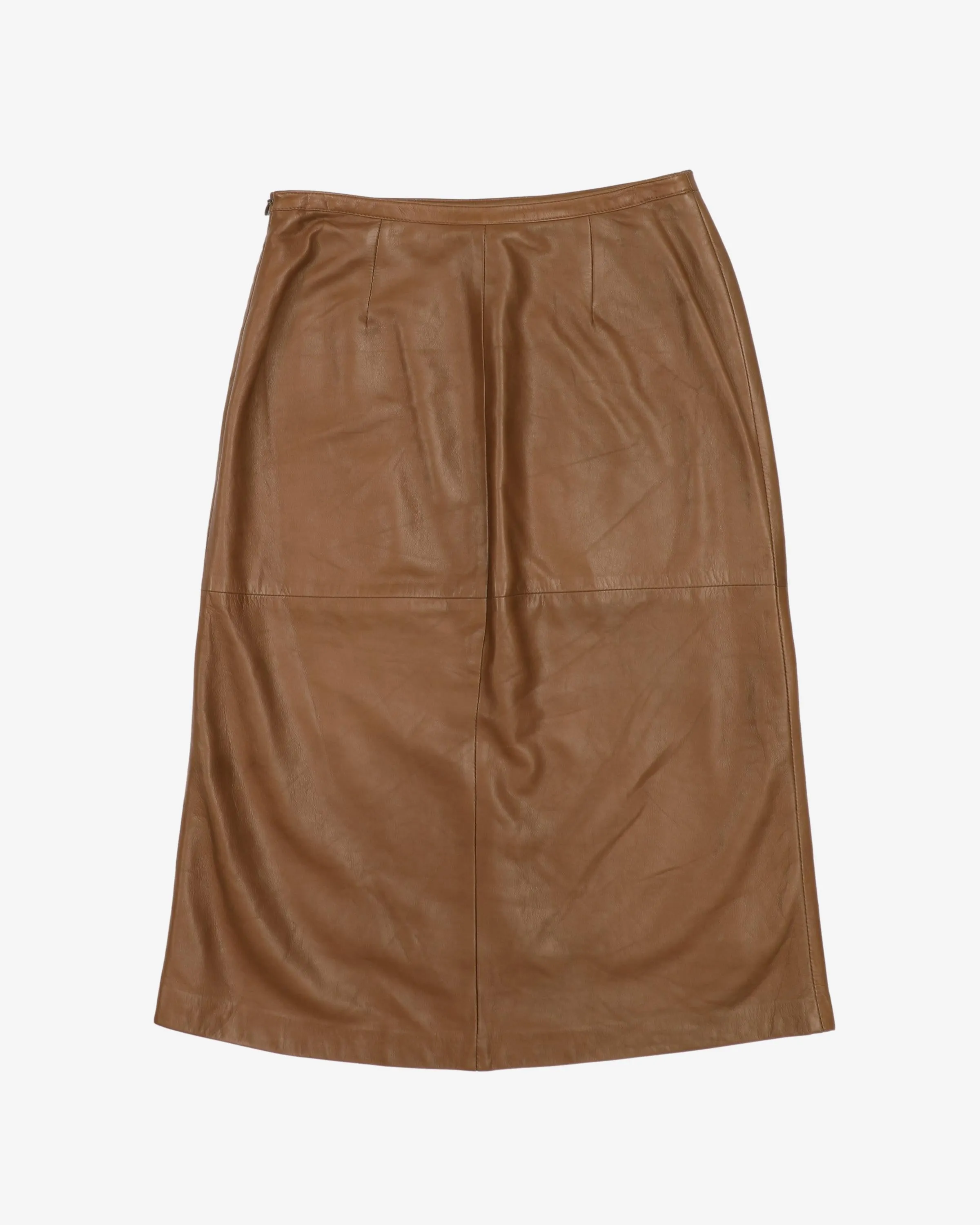 'S MaxMara Brown Leather Pencil Skirt - S