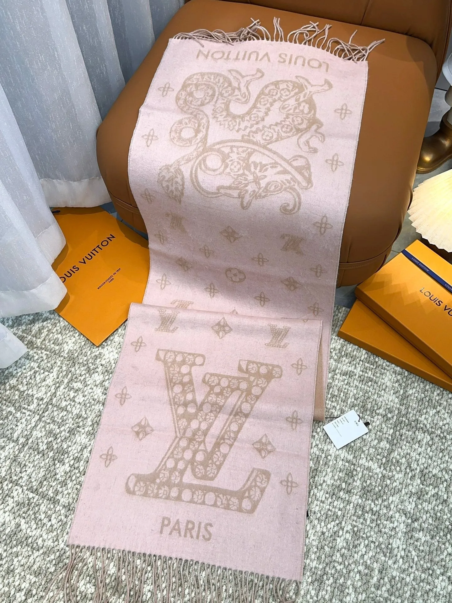 SCARF 170 CM IN LIGHT PINK MONOGRAM CASHMERE 396380