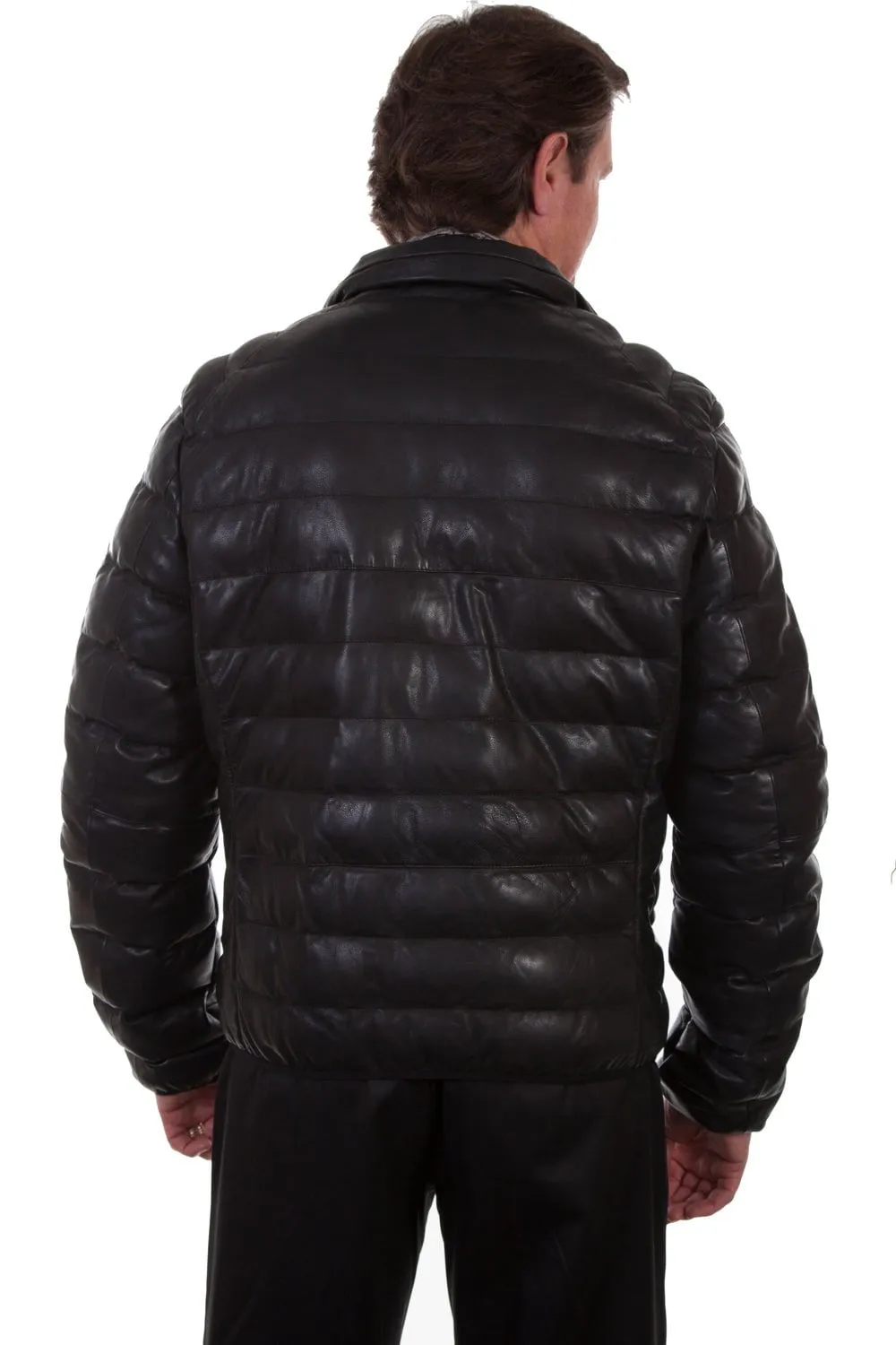 Scully Mens Ribbed Puffer Black Leather Leather Jacket