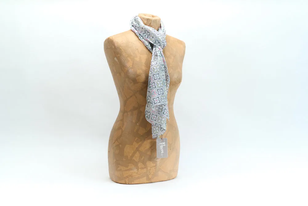 Silk Scarf - Grey Flower