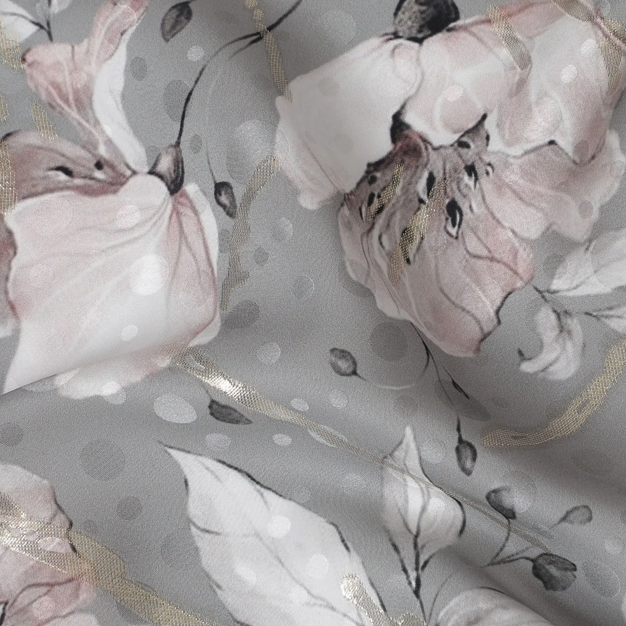 Silver Rose Pure Silk Satin Fabric: Contemporary Sophistication - D17615