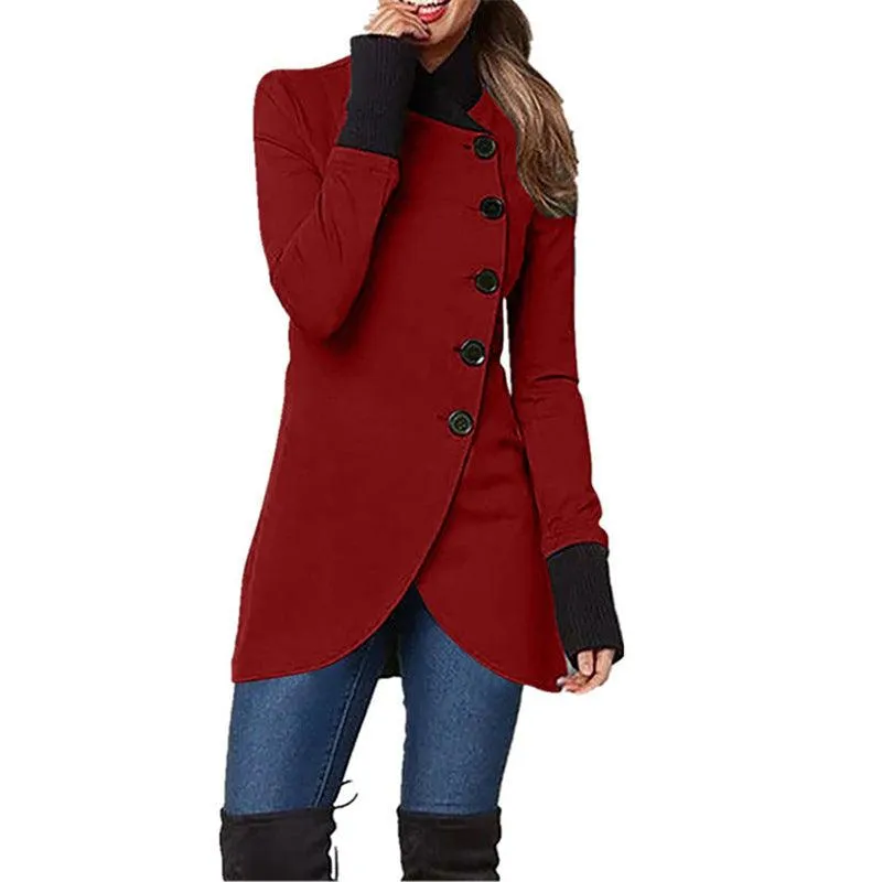 Single-breasted Panelled Hem Slit Long-sleeved Jacket