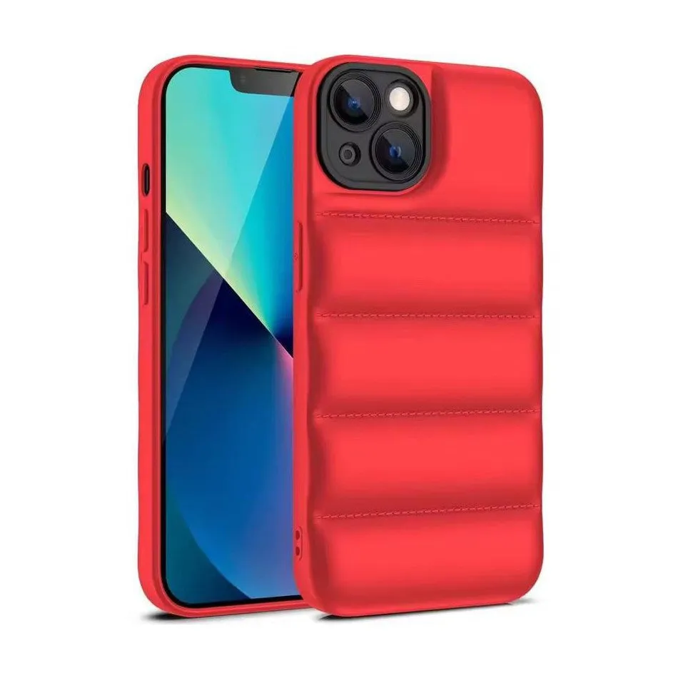 Soft Puffer Jacket Style Mobile Phone Case for iPhone 14 - Red