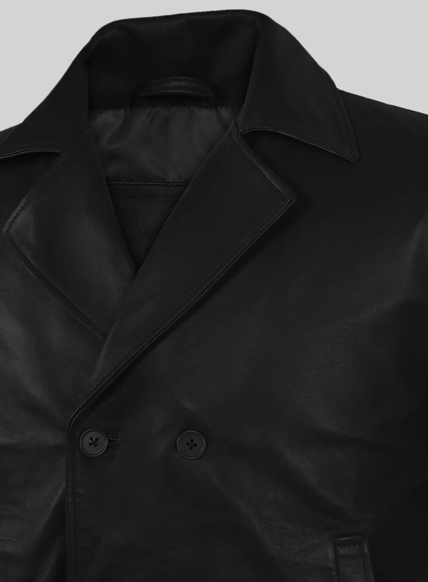 Soft Rich Black Leather Pea Coat