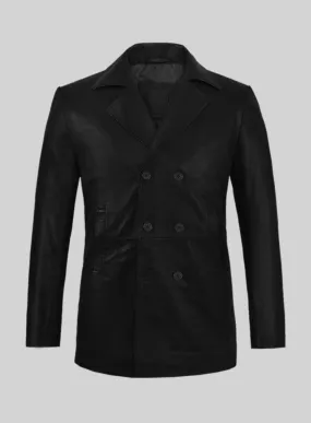 Soft Rich Black Leather Pea Coat