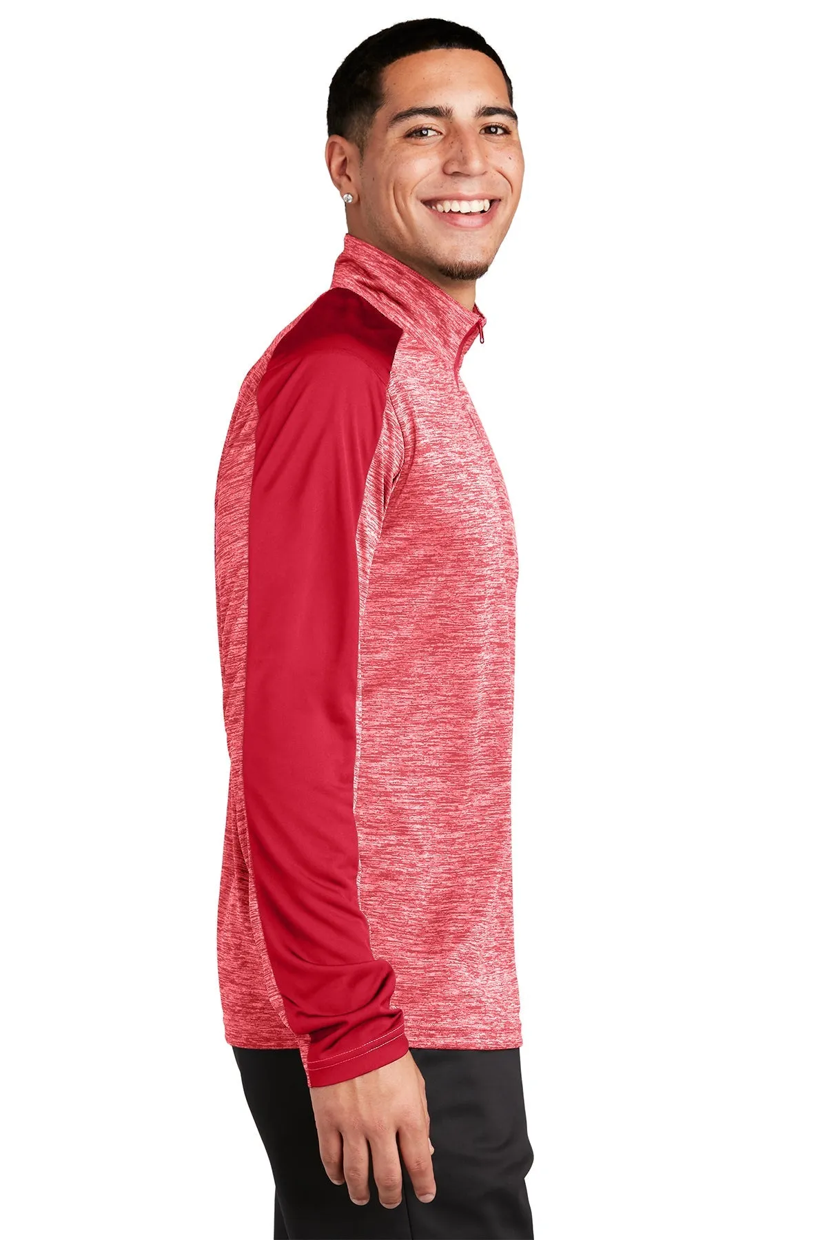 Sport-Tek PosiCharge Electric Heather Colorblock Branded 1/4-Zip Pullovers, Deep Red Electric/ Deep Red