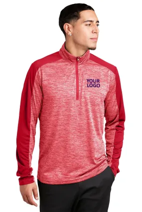 Sport-Tek PosiCharge Electric Heather Colorblock Branded 1/4-Zip Pullovers, Deep Red Electric/ Deep Red