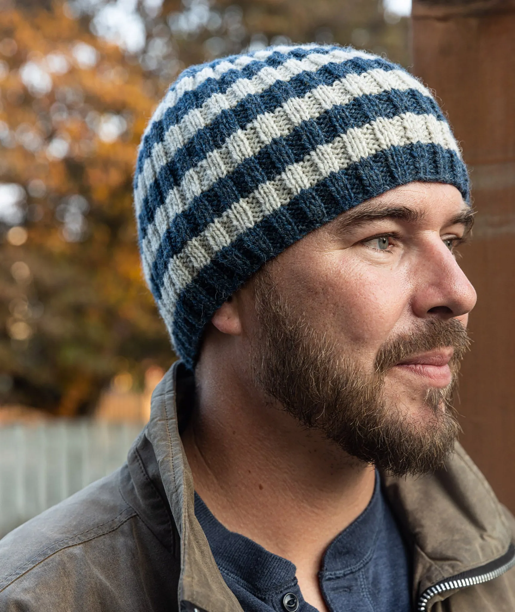 Striped Ribbed Beanie Pattern