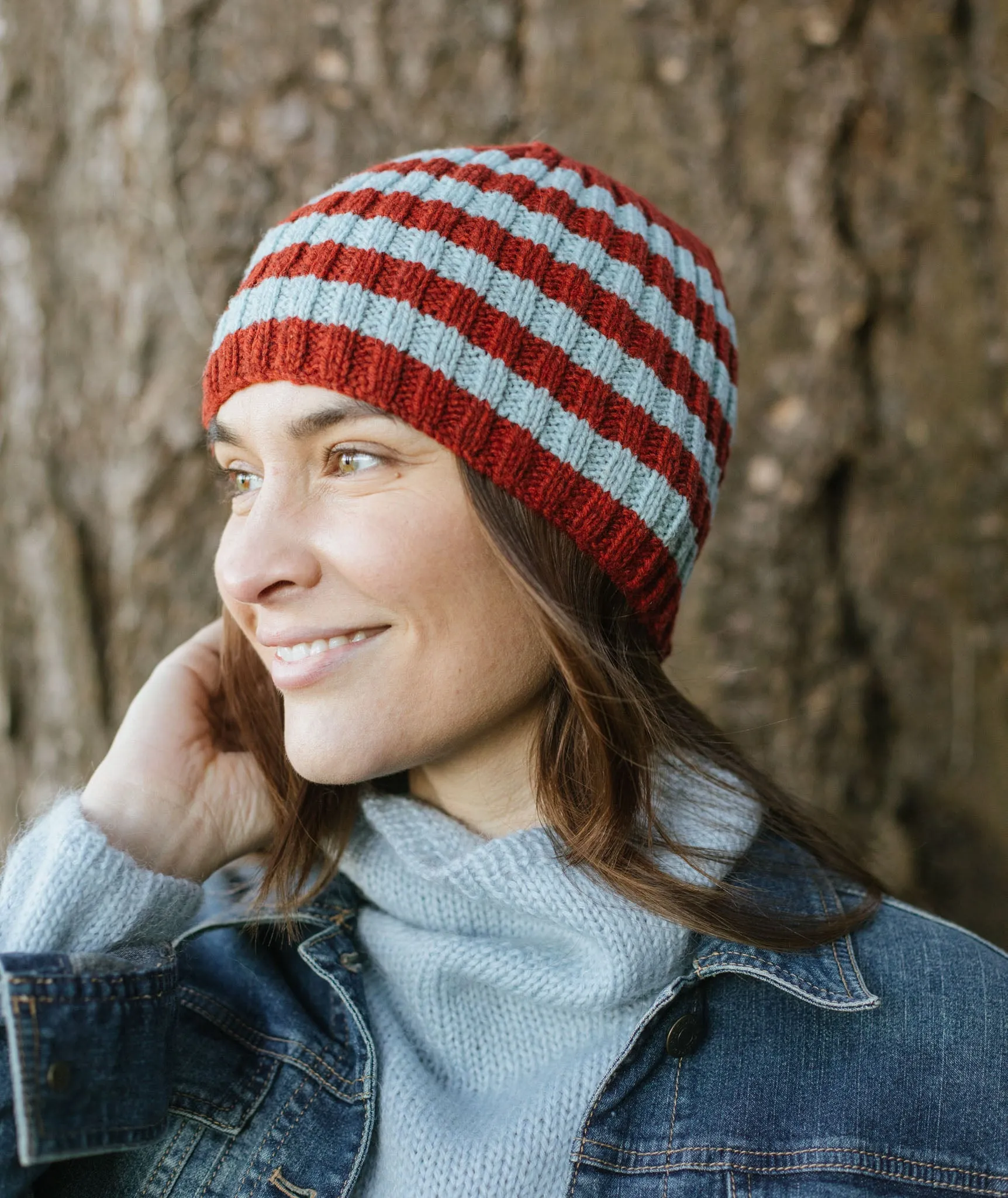 Striped Ribbed Beanie Using Brooklyn Tweed Tones