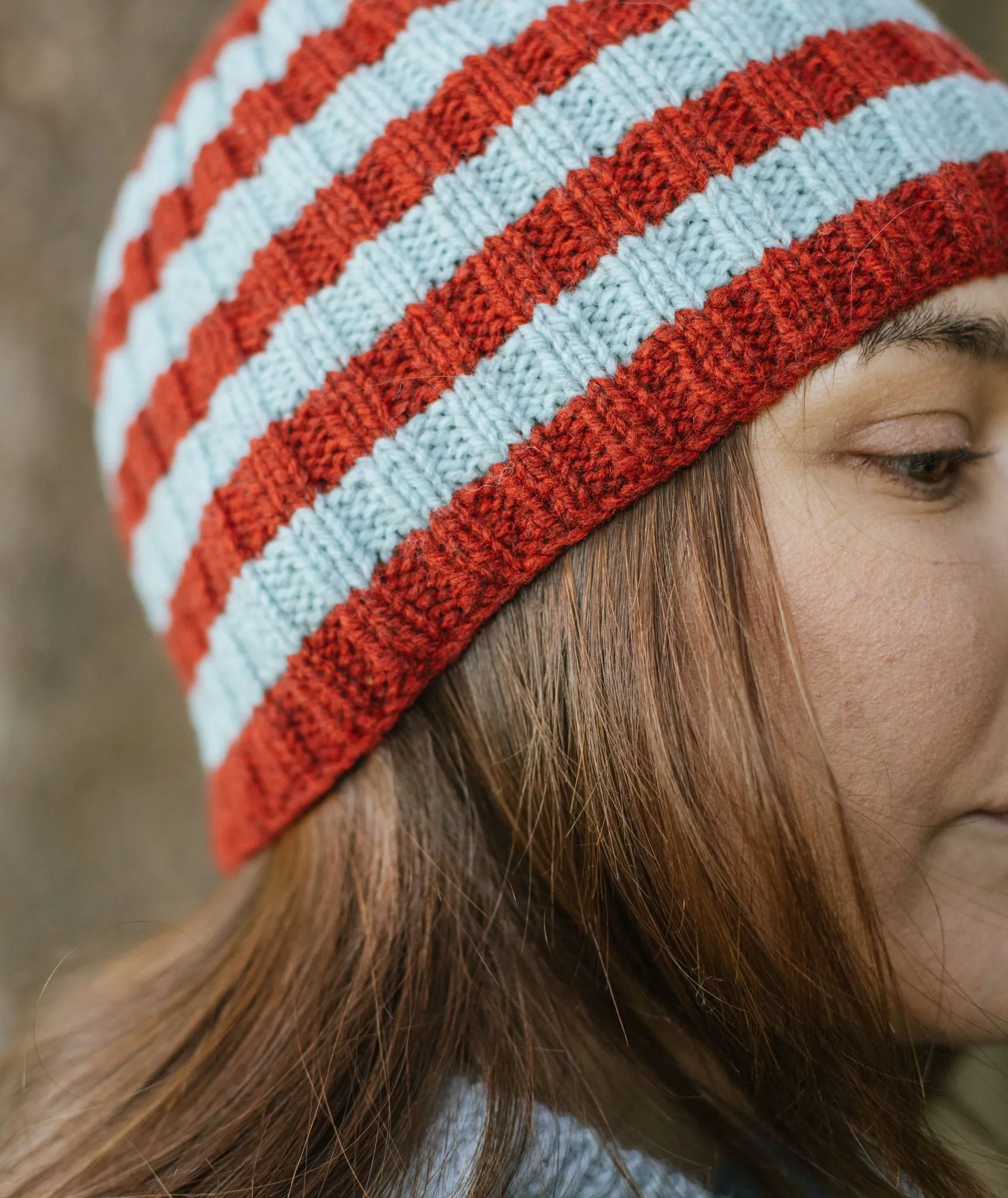 Striped Ribbed Beanie Using Brooklyn Tweed Tones