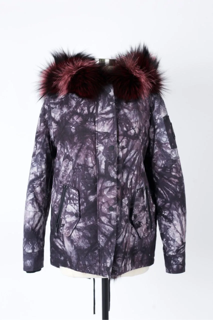 Tie Dye Fur Trim Puffer Jacket