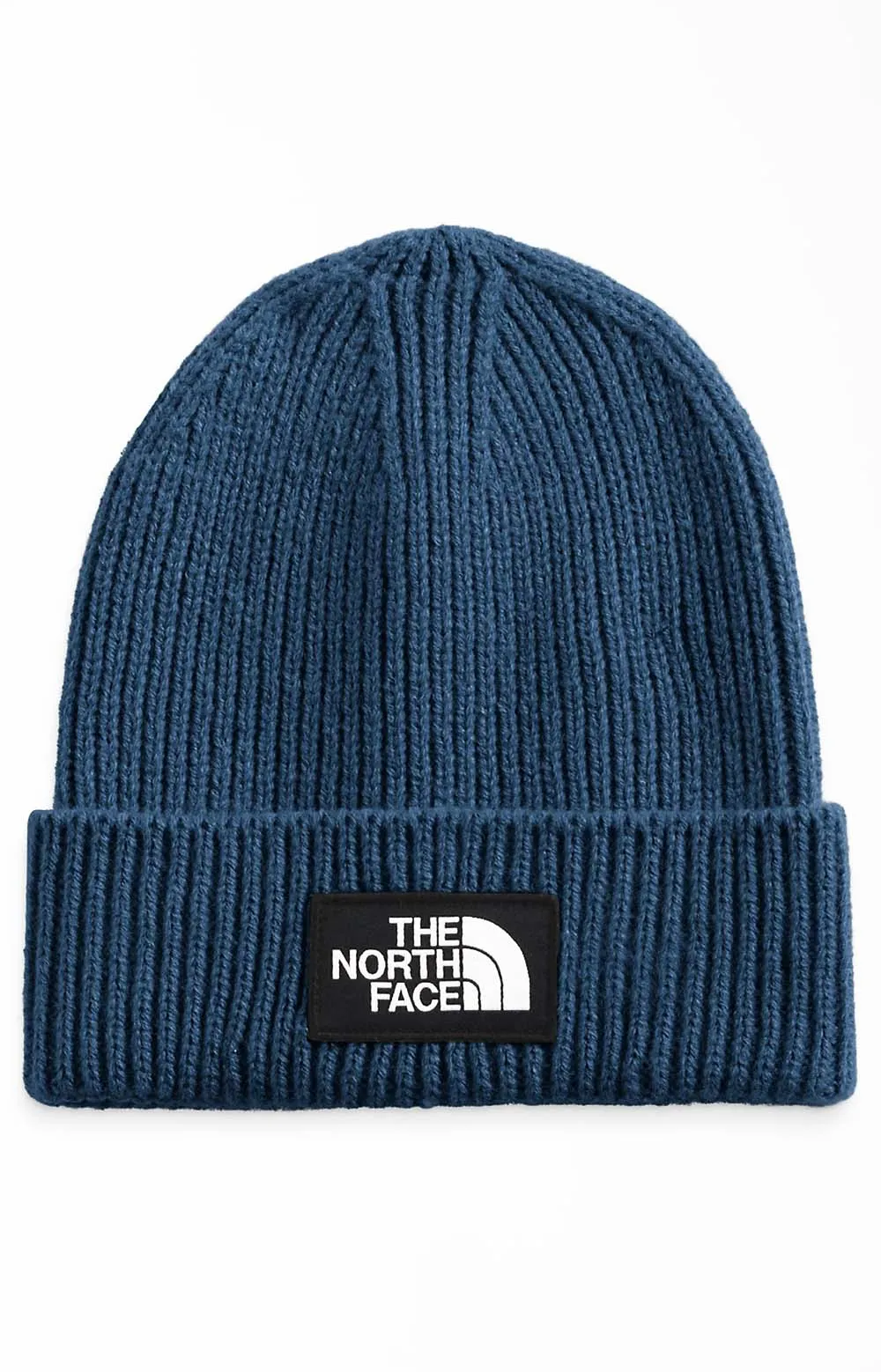 TNF Logo Box Cuffed Beanie - Shady Blue Rib Knit Hat