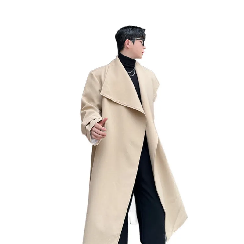 Toleet winter fits men 24 Autumn and Winter Fashionable Personality Large Lapel Design Korean Style Elegant Style Niche Trench Coat