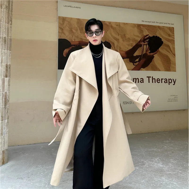 Toleet winter fits men 24 Autumn and Winter Fashionable Personality Large Lapel Design Korean Style Elegant Style Niche Trench Coat