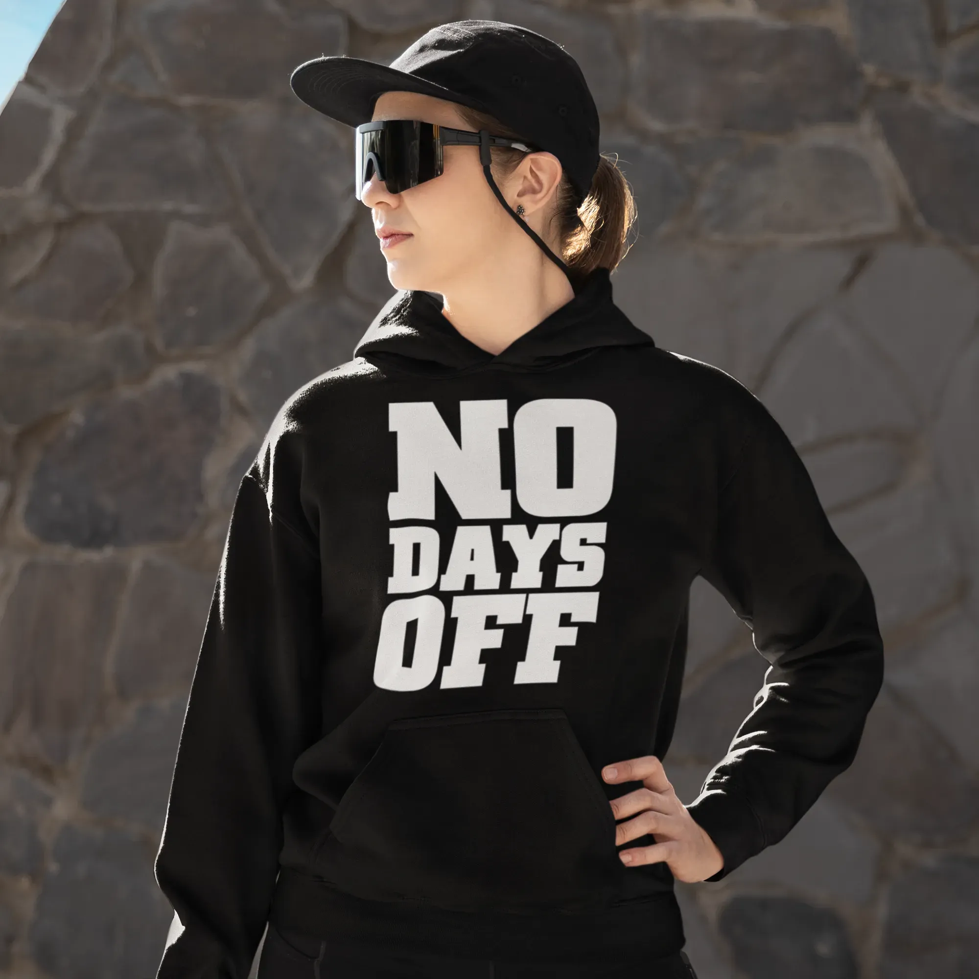 Training Hoodie No Days Off Blended Cotton Midweight Unisex Graphic Pullover