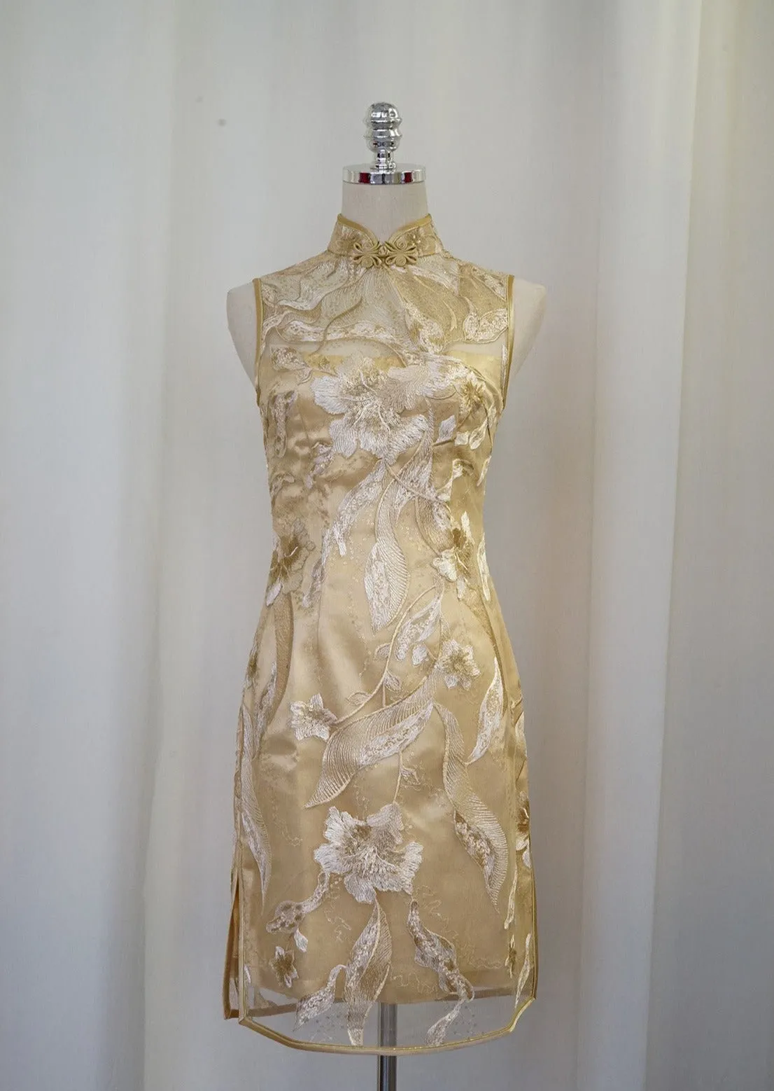 Tuscan Gold Sleeveless Mini Qipao